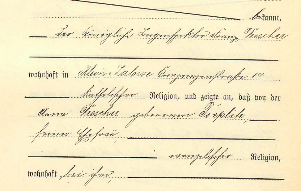 Fragment urodzenia Kathe, córki Franza i Anny Drescher