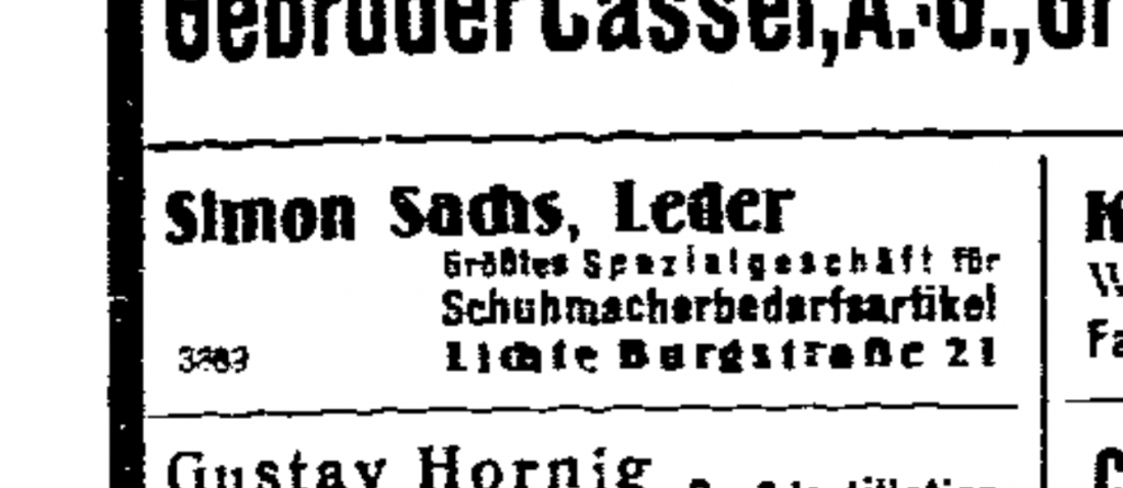 Reklama Simona Sachsa w Arbeite Zeitung, rok 1931